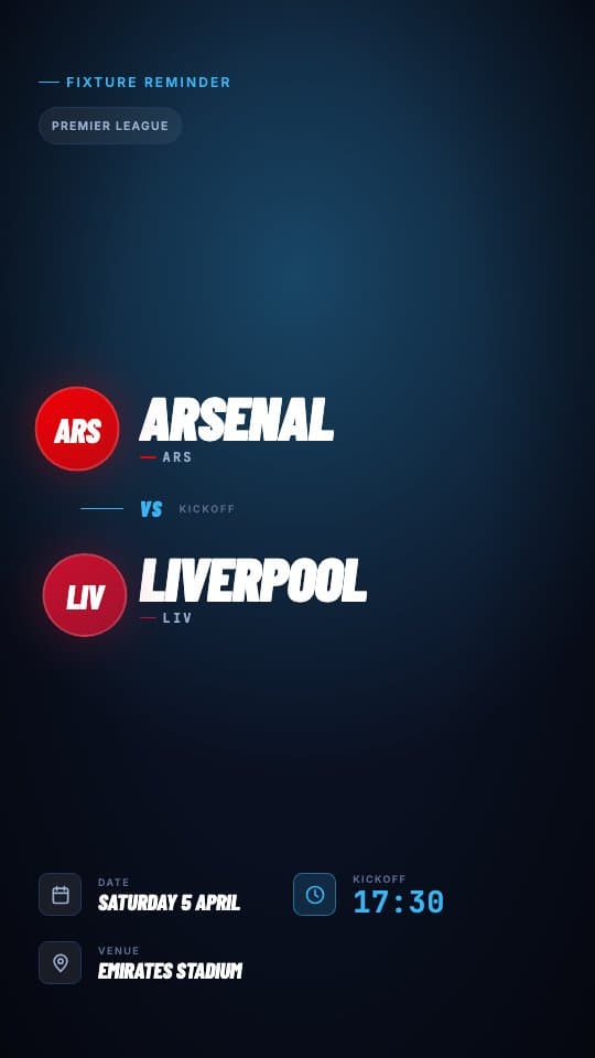 Fixture Reminder football graphic template — Story-format fixture reminder with CTA