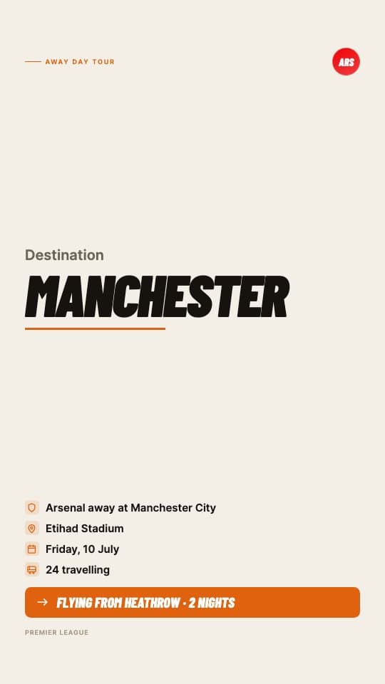 Tour Announcement football graphic template — Away day tour announcement with destination, fixture, and travel hook