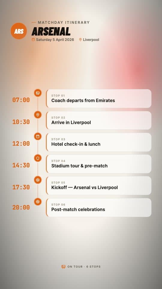 Tour Day Schedule football graphic template — Full day itinerary timeline for match day tour